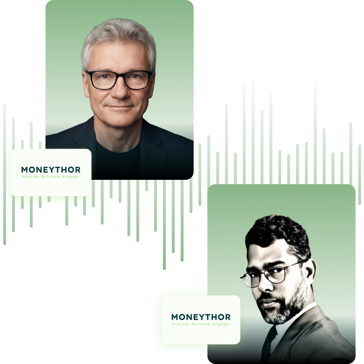 Deep Banking podcast episode 2 cover featuring Vivek Seetharaman and Martin Frick of Moneythor on AI in banking