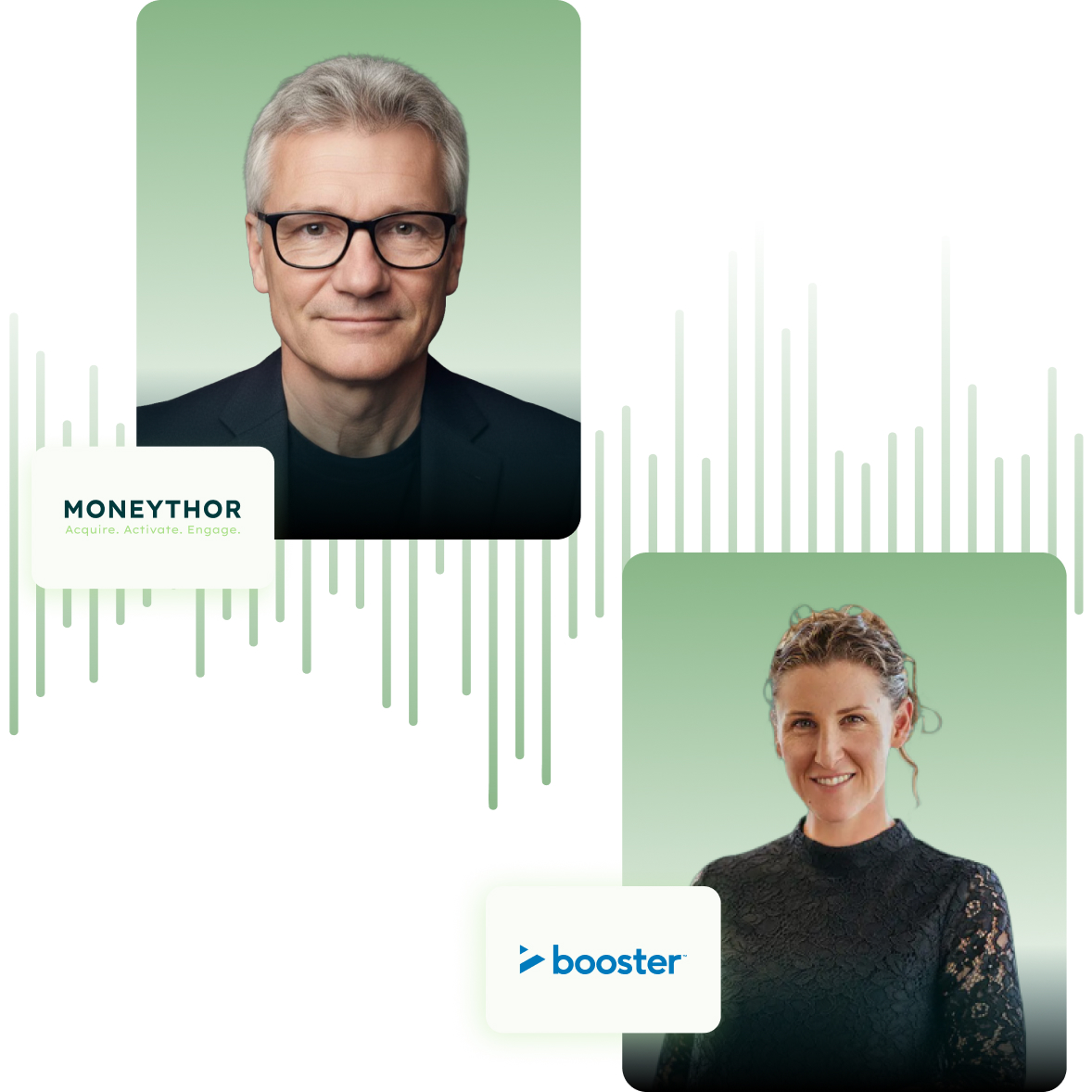 Deep Banking podcast episode 4 cover featuring Diana Papadopoulos of Booster and Martin Frick of Moneythor