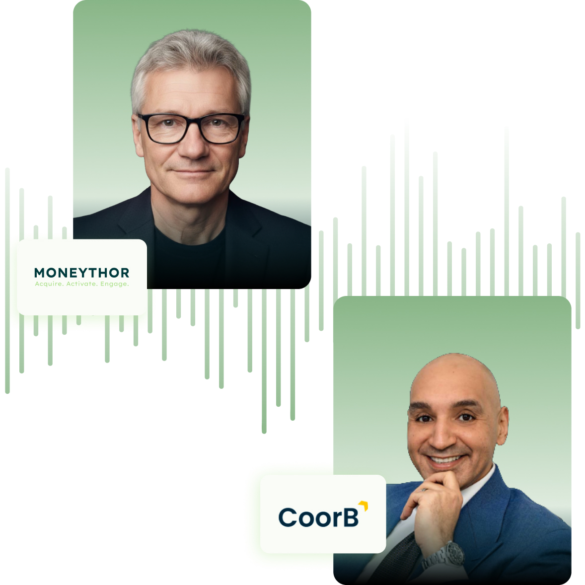 Deep Banking podcast episode 5 cover featuring Ahmed Gaber of Coor B and Martin Frick of Moneythor